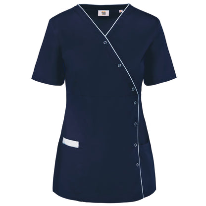 Bata poliéster/algodão com molas de pressão de senhora